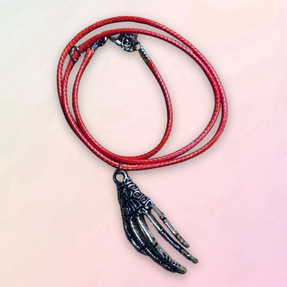 Creepy, Oversized Skeleton Hand Pendant, w/ Black Wax Cord Necklace